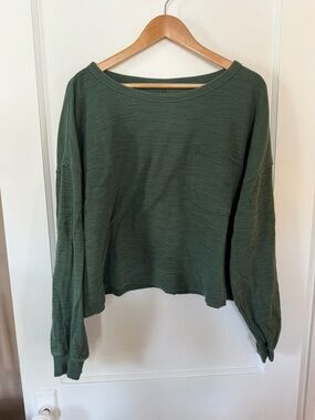 Aerie Green Crop Crew Long Sleeve Top